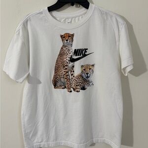 Nike White Cheetah Print Short Sleeve Tee